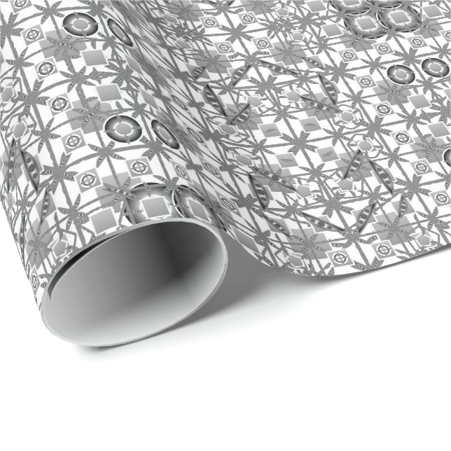 Tribal Batik - grey / gray, black and white Wrapping Paper (Roll Corner)