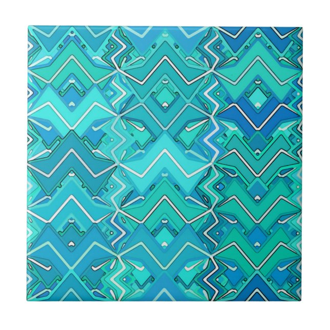 Tribal Batik in Turquoise, Aqua and Teal  Ceramic Tile (Front)