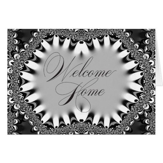 Tribal Batik Lace Black & Silver Welcome Home Card (Front Horizontal)