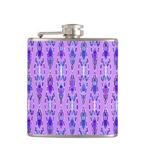 Tribal Batik _ Lavender Blue and Violet Hip Flask