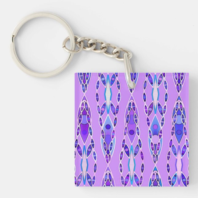 Tribal Batik - Lavender, Blue and Violet Keychain (Front)