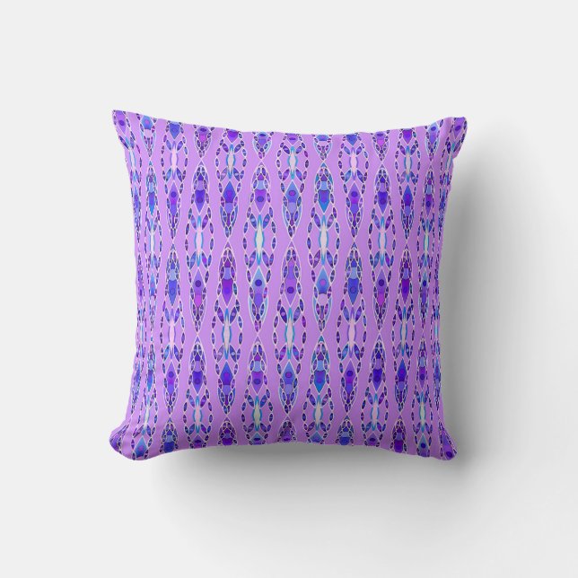 Tribal Batik - Lavender, Blue and Violet Throw Pillow (Front)