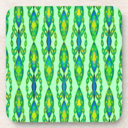 Tribal Batik _ Mint Emerald Green and Blue Beverage Coaster