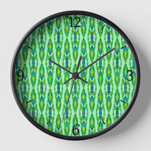 Tribal Batik - Mint, Emerald Green and Blue Clock