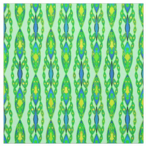 Tribal Batik _ Mint Emerald Green and Blue Fabric