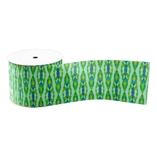 Tribal Batik - Mint, Emerald Green and Blue Grosgrain Ribbon