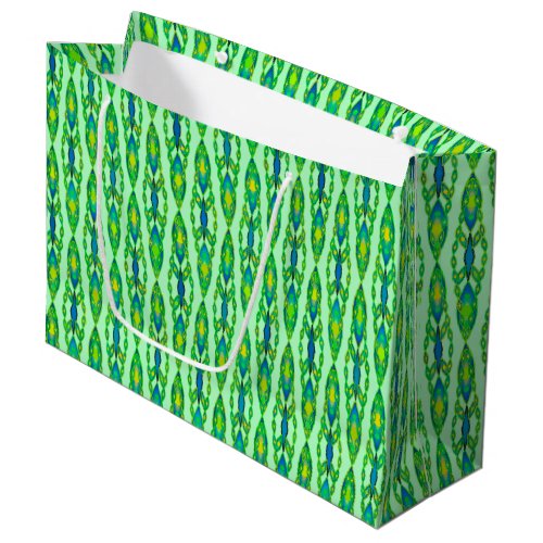 Tribal Batik _ Mint Emerald Green and Blue Large Gift Bag