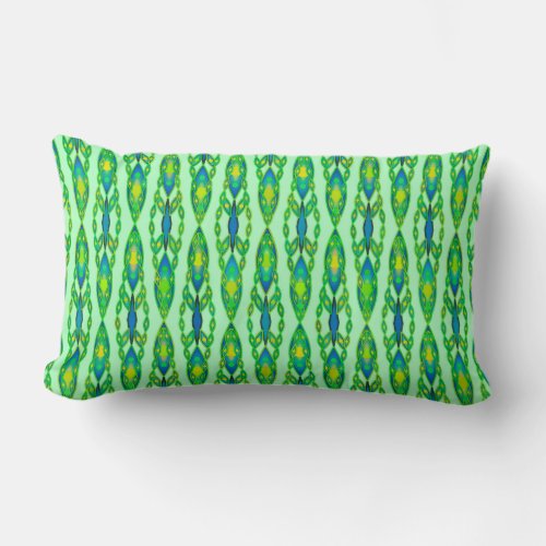 Tribal Batik _ Mint Emerald Green and Blue Lumbar Pillow