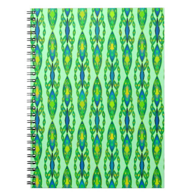 Tribal Batik - Mint, Emerald Green and Blue Notebook (Front)
