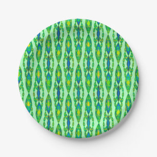 Tribal Batik - Mint, Emerald Green and Blue Paper Plates