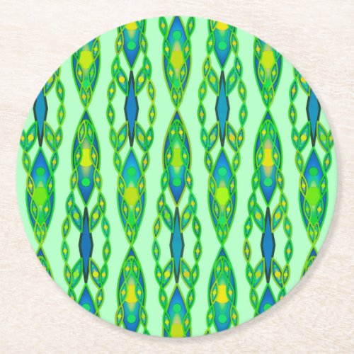 Tribal Batik _ Mint Emerald Green and Blue Round Paper Coaster