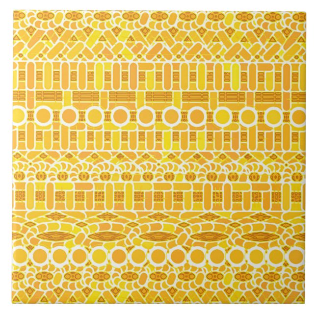 Tribal Batik - mustard gold and orange Ceramic Tile (Front)