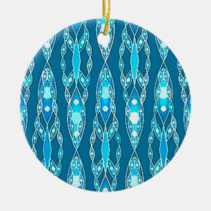 Tribal Batik - Ocean Blue and Aqua Ceramic Ornament