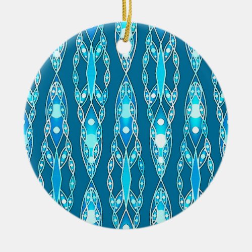 Tribal Batik _ Ocean Blue and Aqua Ceramic Ornament