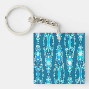 Tribal Batik - Ocean Blue and Aqua Keychain