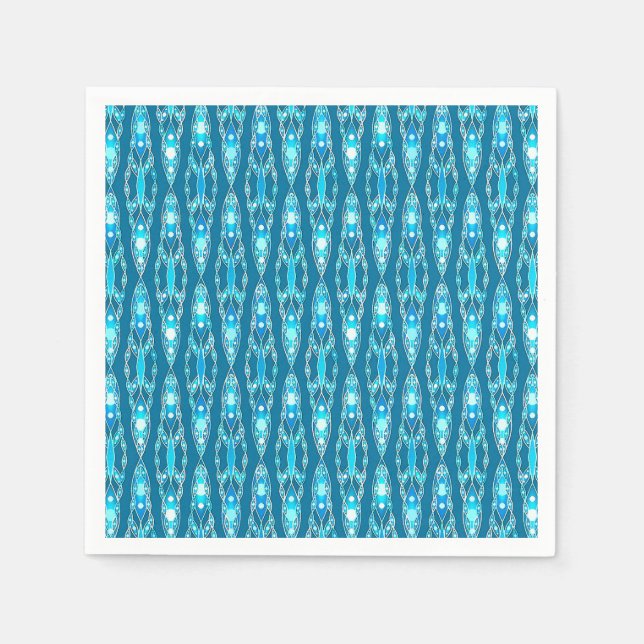Tribal Batik - Ocean Blue and Aqua Paper Napkins (Front)