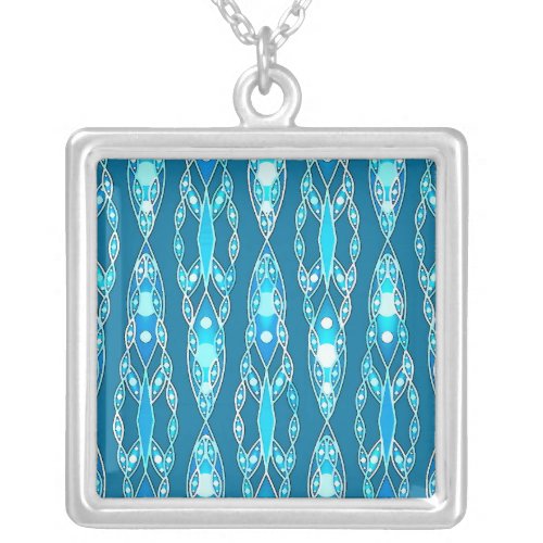 Tribal Batik _ Ocean Blue and Aqua Silver Plated Necklace