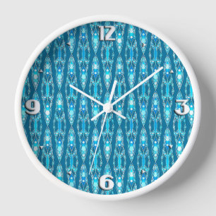 Tribal Batik - Ocean Blue and Aqua Wall Clock