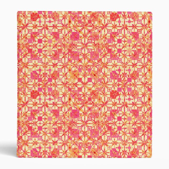 Tribal Batik - orange, coral pink and fuchsia 3 Ring Binder (Front)