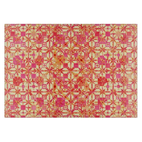 Tribal Batik _ orange coral pink and fuchsia Cutting Board