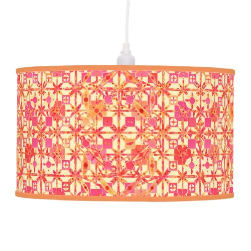 Tribal Batik _ orange coral pink and fuchsia Hanging Lamp