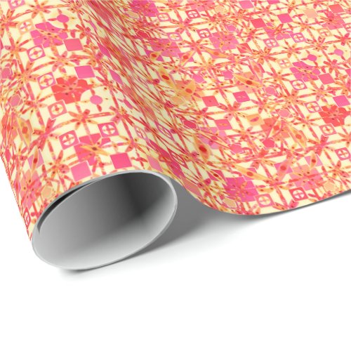 Tribal Batik _ orange coral pink and fuchsia Wrapping Paper