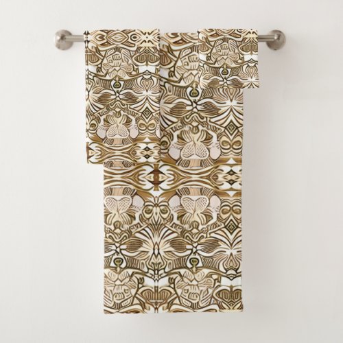 Tribal Batik Pattern in Coffee Brown and Beige Bath Towel Set