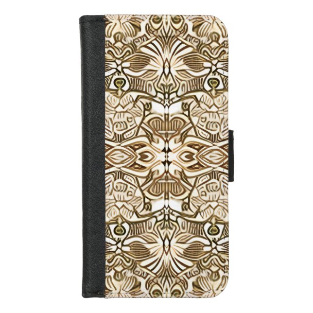 Tribal Batik Pattern in Coffee Brown and Beige iPhone Wallet Case (Front)