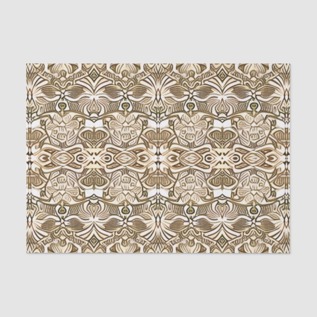 Tribal Batik Pattern in Coffee Brown and Beige Tissue Paper (Front)