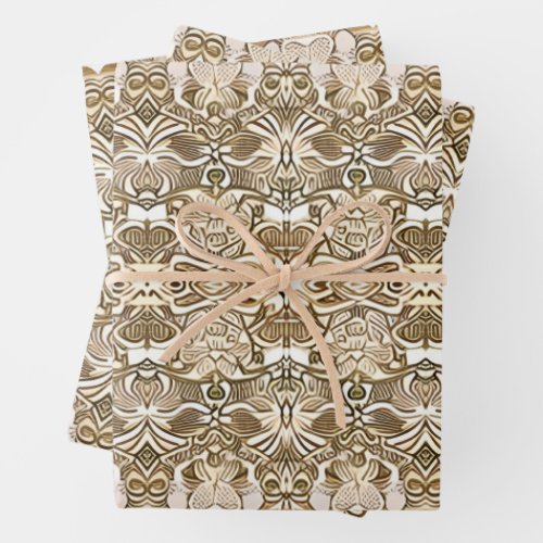 Tribal Batik Pattern in Coffee Brown and Beige Wrapping Paper Sheets