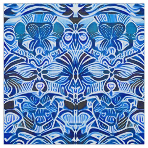 Tribal Batik Pattern in Indigo Blue and White   Fabric