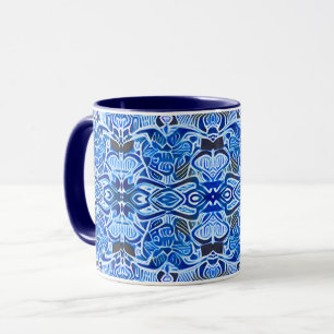 Tribal Batik Pattern in Indigo Blue and White Mug