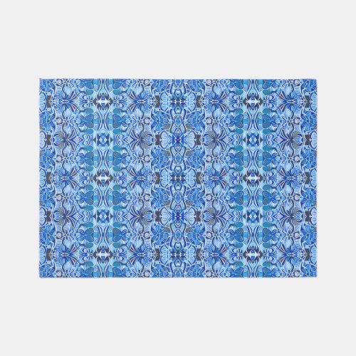 Tribal Batik Pattern in Indigo Blue and White  Rug