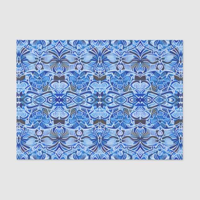 Tribal Batik Pattern in Indigo Blue and White   Tissue Paper (Front)