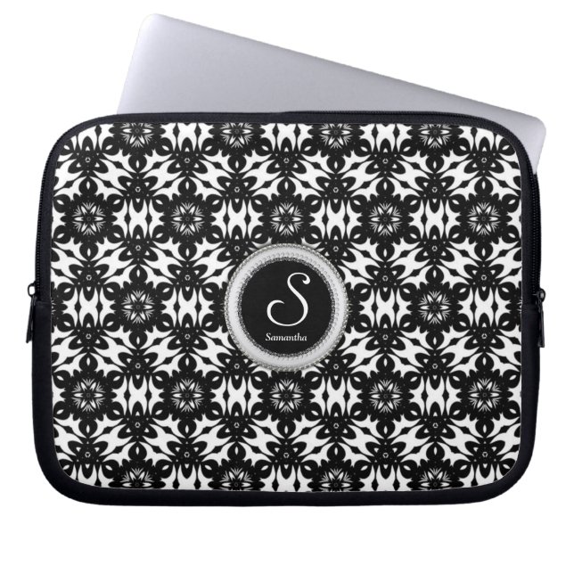 Tribal Batik Pattern Monogram 10in Tablet Notebook Laptop Sleeve (Front)