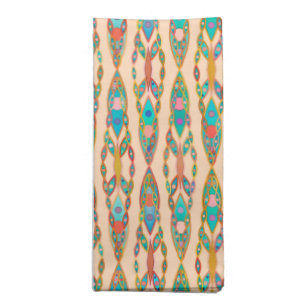 Tribal Batik - Peach Pink and Turquoise Cloth Napkin