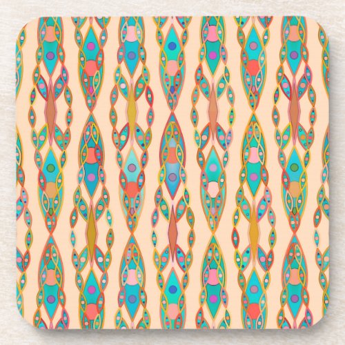 Tribal Batik _ Peach Pink and Turquoise Coaster