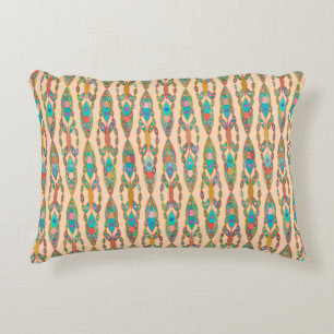 Tribal Batik - Peach Pink and Turquoise Decorative Pillow