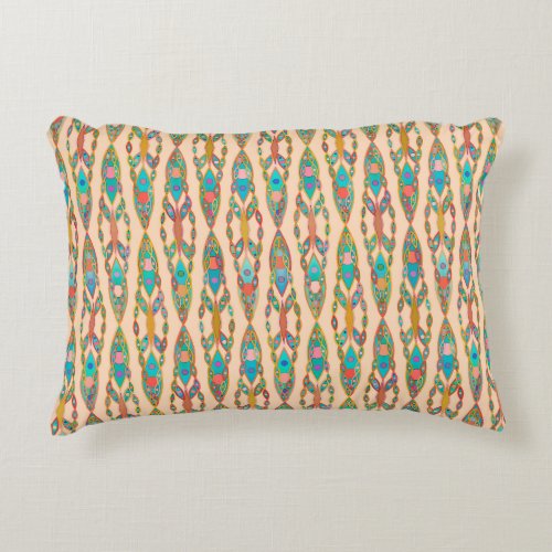 Tribal Batik _ Peach Pink and Turquoise Decorative Pillow