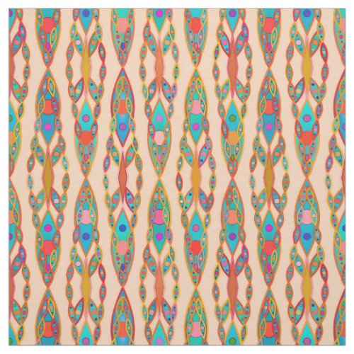 Tribal Batik _ Peach Pink and Turquoise Fabric