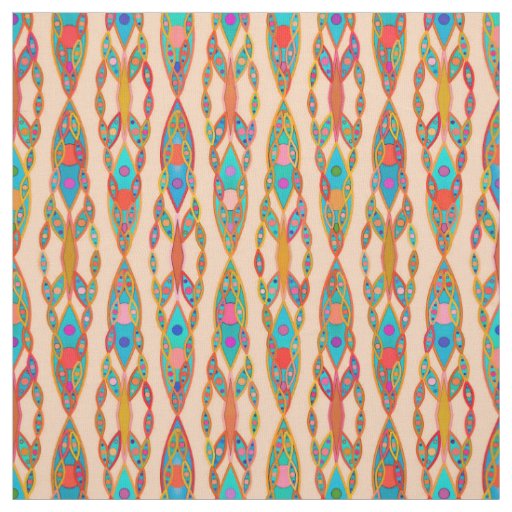 Tribal Batik - Peach Pink and Turquoise Fabric
