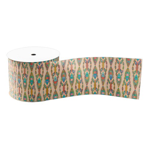 Tribal Batik _ Peach Pink and Turquoise Grosgrain Ribbon