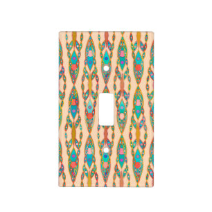 Tribal Batik - Peach Pink and Turquoise Light Switch Cover