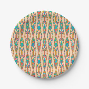 Tribal Batik - Peach Pink and Turquoise Paper Plates