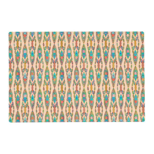 Tribal Batik - Peach Pink and Turquoise Placemat (Front)