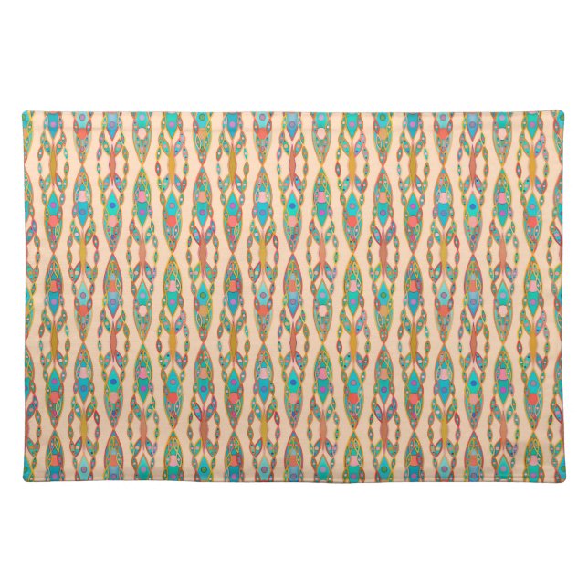 Tribal Batik - Peach Pink and Turquoise Placemat (Front)