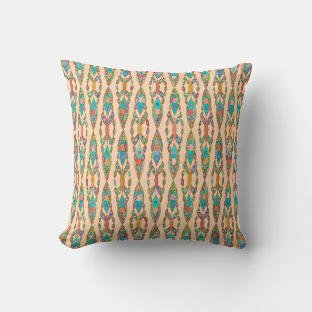 Tribal Batik - Peach Pink and Turquoise Throw Pillow (Front)