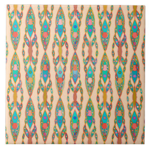 Tribal Batik - Peach Pink and Turquoise Tile