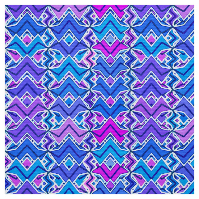 Tribal Batik Print, Blue, Violet and White Fabric (Swatch)