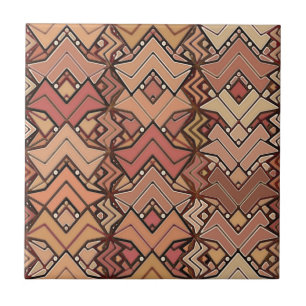 Tribal Batik Print, Brown, Rust and Earth Tones  Ceramic Tile